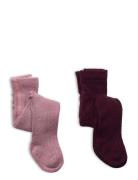 Wool Stocking - Rib 2-Pack Pink Minymo