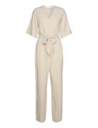 Slfviva 2/4 Long Linen Jumpsuit Noos Beige Selected Femme