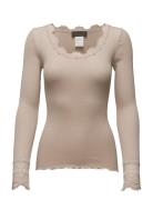 Rwbenita Ls O-Neck Lace Top Beige Rosemunde