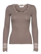 Silk T-Shirt W/ Lace Grey Rosemunde