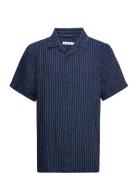 Box Fit Short Sleeved Striped Linen Navy Knowledge Cotton Apparel