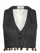 Drapey Stripe Suiting Waistcoat Black Ganni
