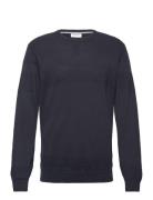 O-Neck Sailor Structure Knit Navy Lindbergh