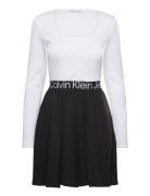 Logo Elastic Long Sleeve Dress White Calvin Klein Jeans