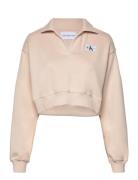 Label Polo Collar Sweatshirt Beige Calvin Klein Jeans