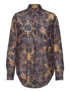 Rel Rope Print Cot Silk Shirt Navy GANT