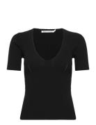 Fabia - Contour Knit Short Slv. Top Black Rabens Sal R