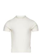 Cropped Mock Neck Rib T-Shirt White Tom Tailor