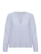 Viscose Crepe V-Neck Blouse Blue Tommy Hilfiger