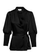 Hope Satin Wrap Blouse Black Malina