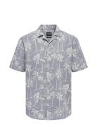 Onscaiden Ss Reg Hawaii Aop Linen Noos Blue ONLY & SONS