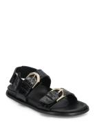 Le Alli Green Leather Sandals Black ALOHAS