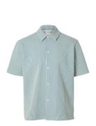 Slhrelaxben Seersucker Ss Jersey Shirt Blue Selected Homme