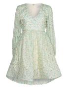 Estelle V-Neck Chiffon Mini Dress Green Malina