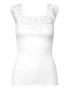 Silk Off Shoulder Top W/ Lace White Rosemunde