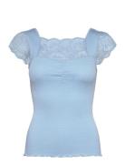 Silk T-Shirt W/ Lace Blue Rosemunde