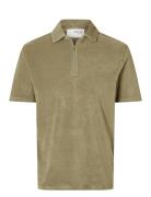 Slhrelax-Terry Ss Zip Polo Ex Green Selected Homme