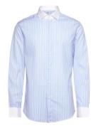 Striped-Print Slim-Fit Suit Shirt Blue Mango