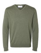 Slhberg Ls Knit V-Neck Noos Green Selected Homme