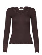 Silk T-Shirt W/ Lace Brown Rosemunde