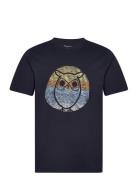 Regular Circled Owl Printed T-Shirt Navy Knowledge Cotton Apparel