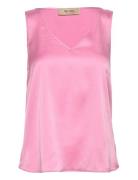 Mmastrid V-Neck Silk Tank Top Pink MOS MOSH