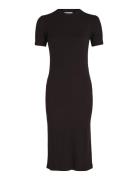 Modal Rib Slit Detail Midi Dress Black Calvin Klein