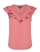 Ruffle-Trim Slub Jersey Sleeveless Tee Pink Lauren Ralph Lauren