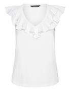 Ruffle-Trim Slub Jersey Sleeveless Tee White Lauren Ralph Lauren