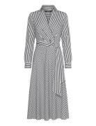 Striped Surplice Crepe Midi Dress Black Lauren Ralph Lauren