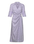 Viscose Jacquard Wrap Dress Purple Ganni