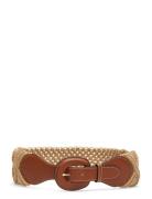 Leather-Trim Corded Macramé Wide Belt Brown Lauren Ralph Lauren