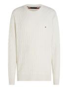 Classic Cotton Cable Crew Neck White Tommy Hilfiger