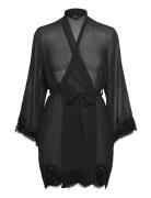 Kimono Satin Sheer Lace Edge Black Hunkemöller