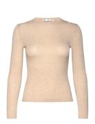 Round-Neck Long-Sleeved T-Shirt Beige Mango