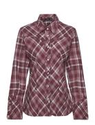 Check Cotton Shirt Burgundy Mango