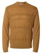 Slhtray Ls Knit Merino Crochet Crewneck Beige Selected Homme