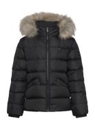 Essential Down Fur Hood Jacket Black Tommy Hilfiger