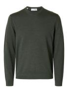 Slhtray Ls Knit Merino Crew Neck Noos Green Selected Homme