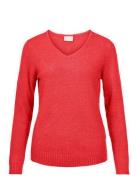 Viril V-Neck L/S Knit Top - Noos Red Vila