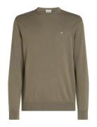 Cotton Silk Blend Cn Sweater Khaki Calvin Klein