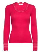 Silk T-Shirt W/ Lace Red Rosemunde