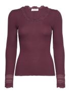 Rwbenita Ls O-Neck Lace T-Shirt Burgundy Rosemunde