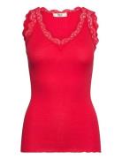 Rmwbalta Modal Sl Lace V-Neck Top Red RM By Rosemunde