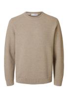 Slhross Ls Knit Structure Crew Neck Noos Beige Selected Homme