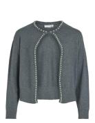 Vizafina L/S O-Neck Pearl Knit Cardigan Grey Vila