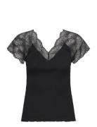 Beatha Silk Top W/Lace Black Rosemunde