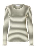 Slfanna Ls Crew Neck Tee Str Noos Green Selected Femme