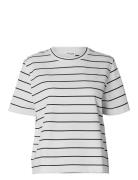 Slfessential Ss Striped Boxy Tee White Selected Femme