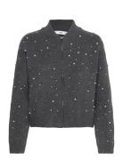 Knitted Jacket With Pearl Details Grey Mango